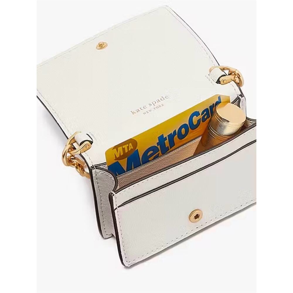 kate spade Cream Mini Saffiano Crossbody with Gold Chain & Crystal Accents - Picture 8 of 8